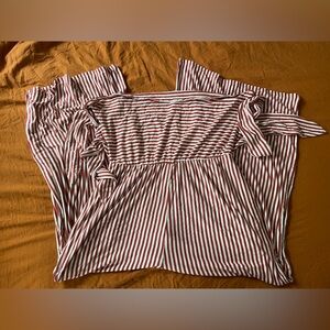 American Eagle Striped Strapless Wide Leg Back Tie Jumpsuit